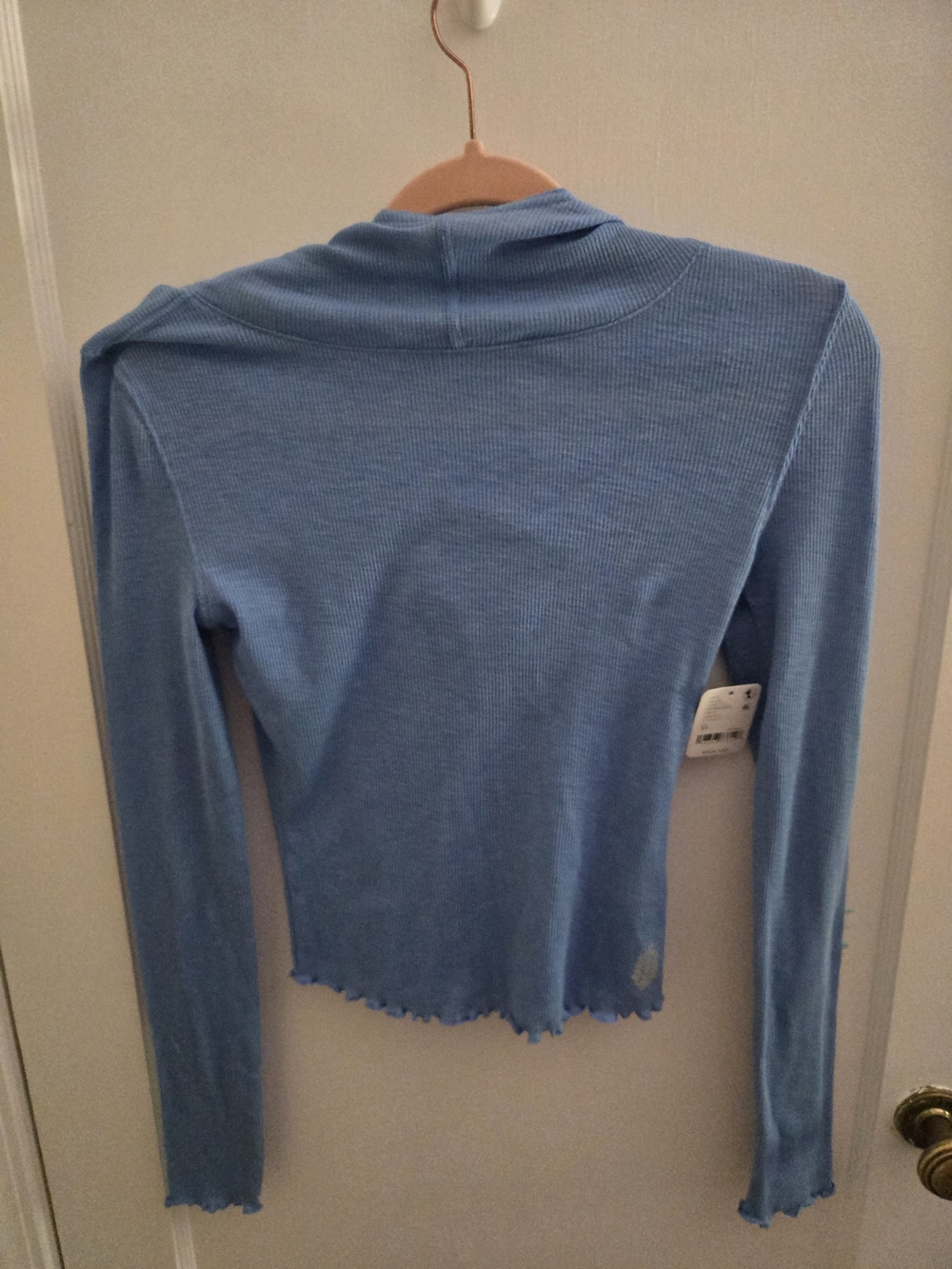 Free People Blue Long-Sleeve Ribbed Top